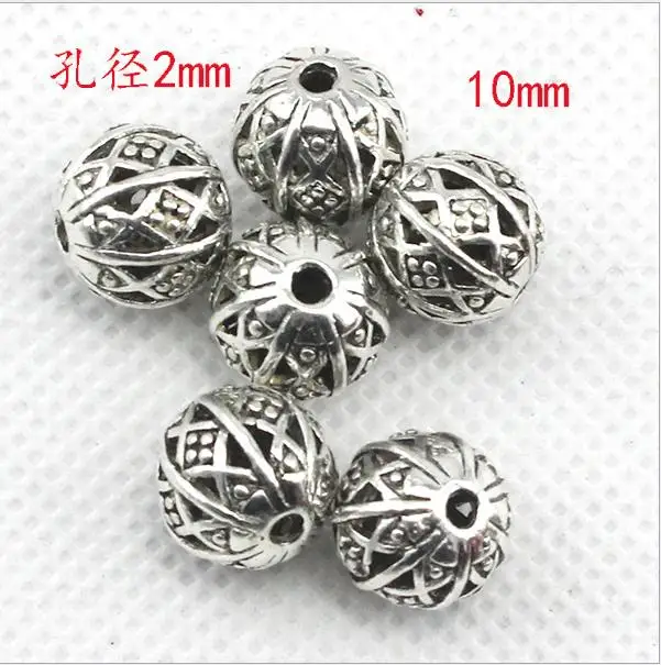 
JS1341 Wholesale Jewelry Findings Tibetan Antique Silver Beads, Hollow Round Metal Spacer Beads 