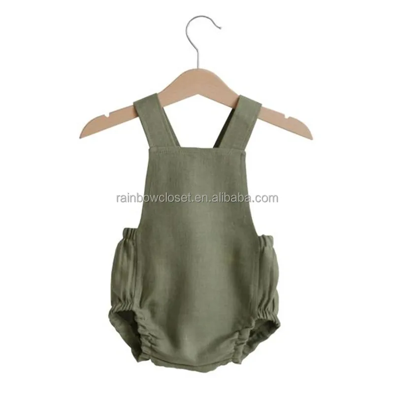 Wholesale Baby Clothes Multiple Colors Option Toddle Kids Woven Linen Beach Romper