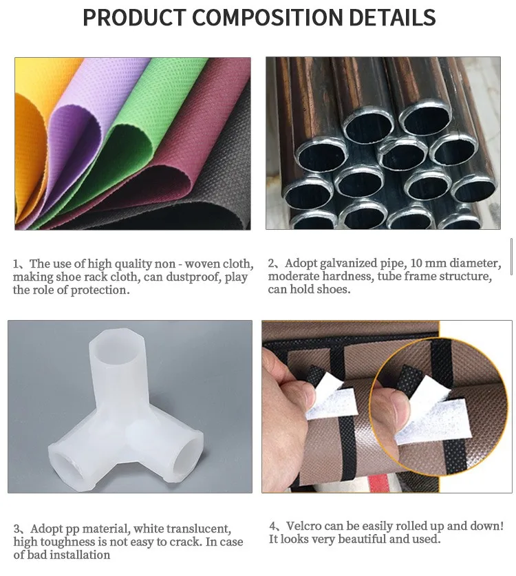 
8 layer non-woven metal foldable shoe rack 