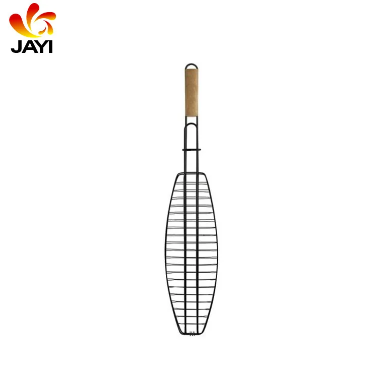 Barbecue Outdoor Kitchen BBQ Fish Grid Grilling Fish Basket Folder Tool BBQ Fish Net With Wooden Handle