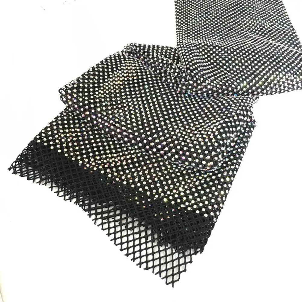wholesale 3mm elastic rhinestone mesh crystal glass rhinestone gem net fabric