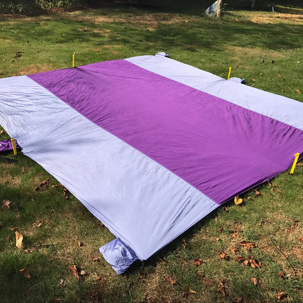 Parachute nylon 9*7 feet camping beach mat with sand pocket stakes custom logo foldable sand proof beach picnic blanket mat