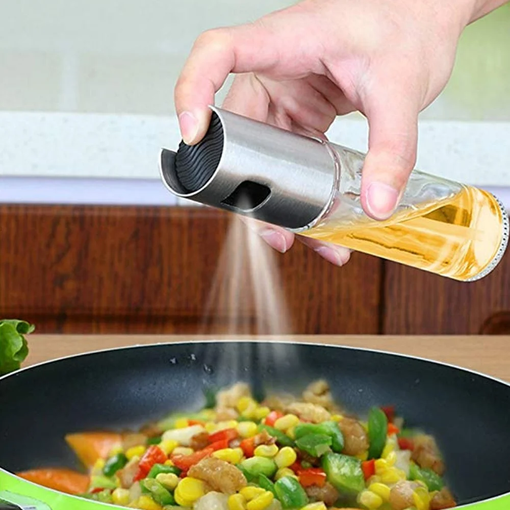Kitchen BBQ Tools Portable Food Grade Glass Stainless Steel Pressure Mist Olive Dispenser Vinegar Bottle Oil Sprayer for Cooking
