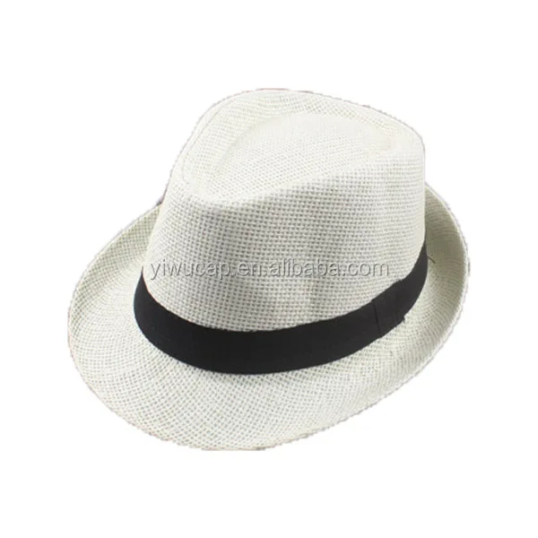 Белый соломы панама hat fedora короткими полями летом фетровая