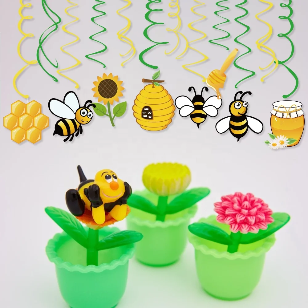 Amazon Hot sale Bumble bee Party Decorations PVC foil Swirs hanging decorations for Bumble Bee Themed Birthday Party Supplies