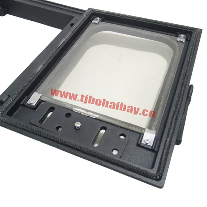 Cast iron stove door with high temperature resistant glass