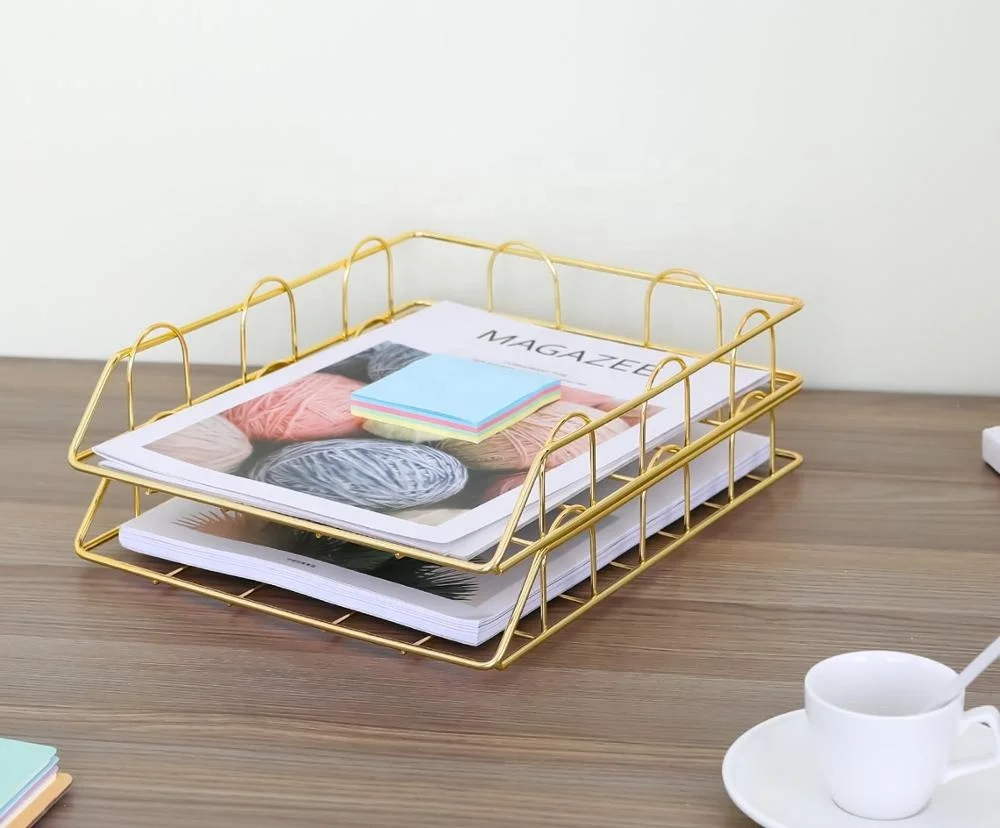 550-97DG новейший составной металлический золотой Настольный органайзер, лоток, корзина для хранения писем