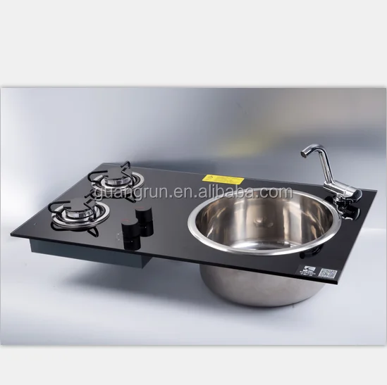 Новый продукт RV из закаленного стекла 2-х конфорочной газовой плитой и Мойку интегрирован с Кухонная мойка GR-215