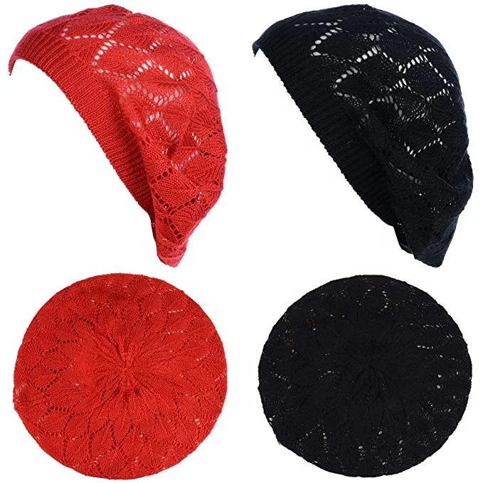 AJ 19110 Wholesale Fashion Chic Slouchy Crochet Cutout Beanie Hat Knit Beret Skull hats Tam