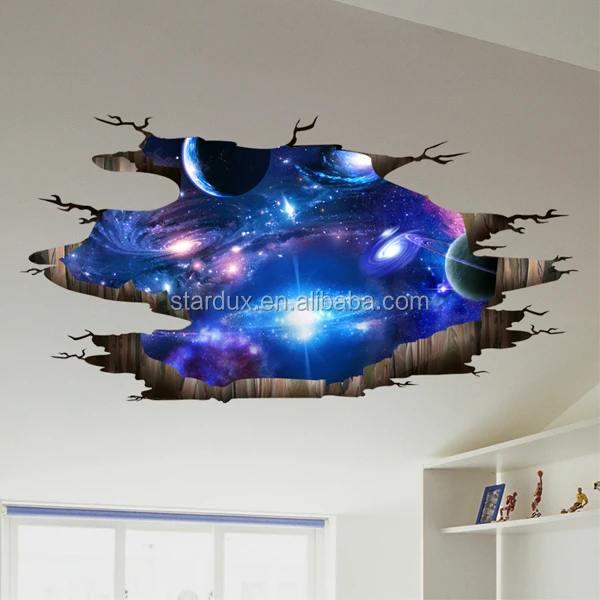 3D Astronaut in Outer Space Galaxy Meteorites Wall Decal Sticker Kids Room Decoration