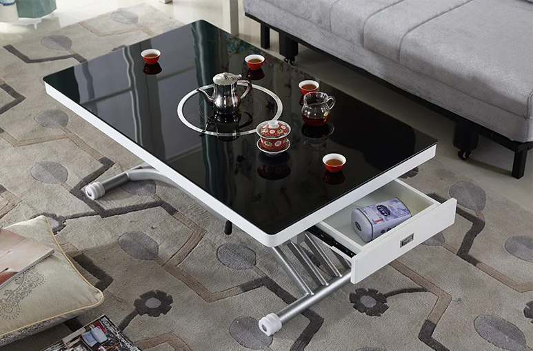 Поднимите вверх и вниз квадратный Многофункциональный стекла кофе и обеденный стол