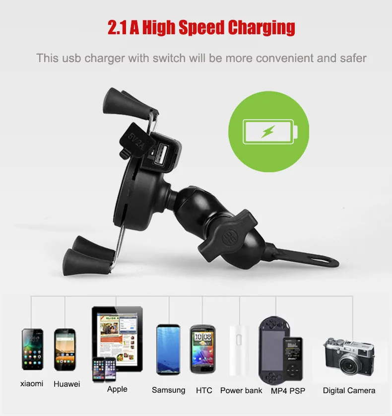 360 Degree Rotation Motorcycle Bike Mobile Phone Stand Holder With USB Charger X Type Mobile phone Mount bracket