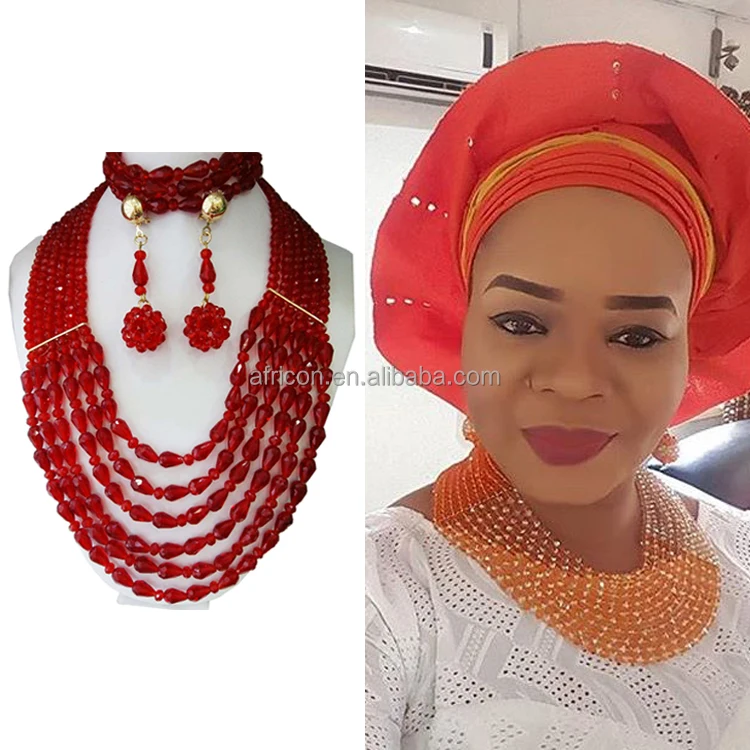 Queency Wholesale Nigeria Fashion Necklace African Jewelry Set Beads for Wedding