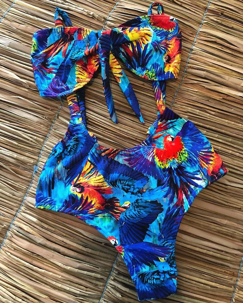Fashion One Piece Strapless Swimwear Off Shoulder Sexy Bikini For Women With Flounce Traje De Bano