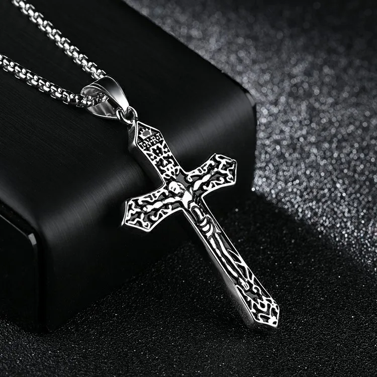Marlary Stainless Steel Cross Pendant Link Chain Jesus Crucifix Necklace