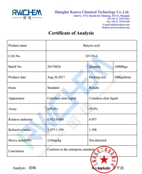 
Factory supply best price CAS 107-92-6 / Natural Butyric Acid 99% 