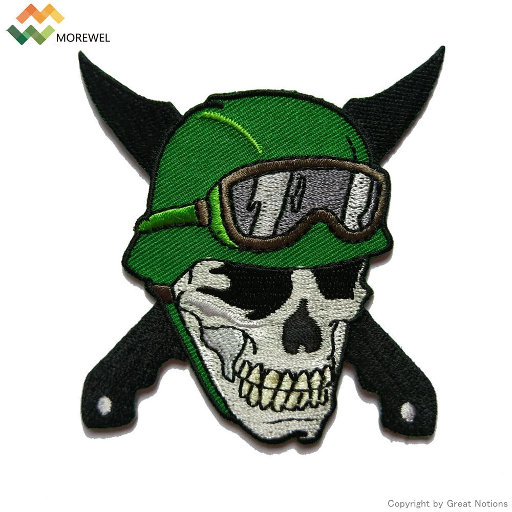 
Custom heat seal embroidered patches embroidery MC skull patch for jacket 