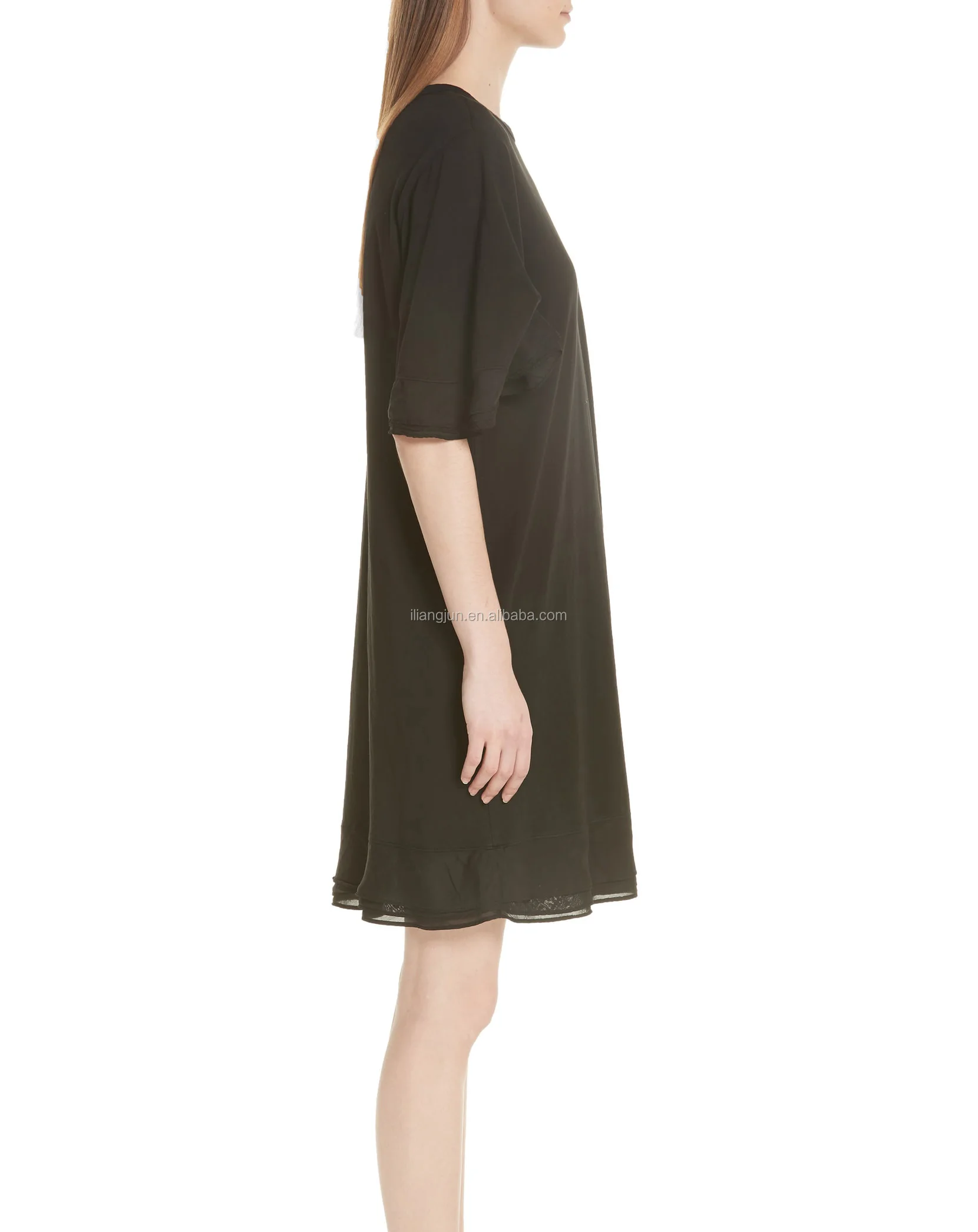 Soft cotton jersey folded sleeve woman blank black t-shirt dress