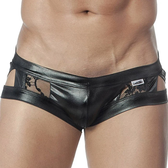
Mens Sexy Vinyl Transparent Lace Gay Cross-Dresser Leather Underwear Lingerie Brief Thong 