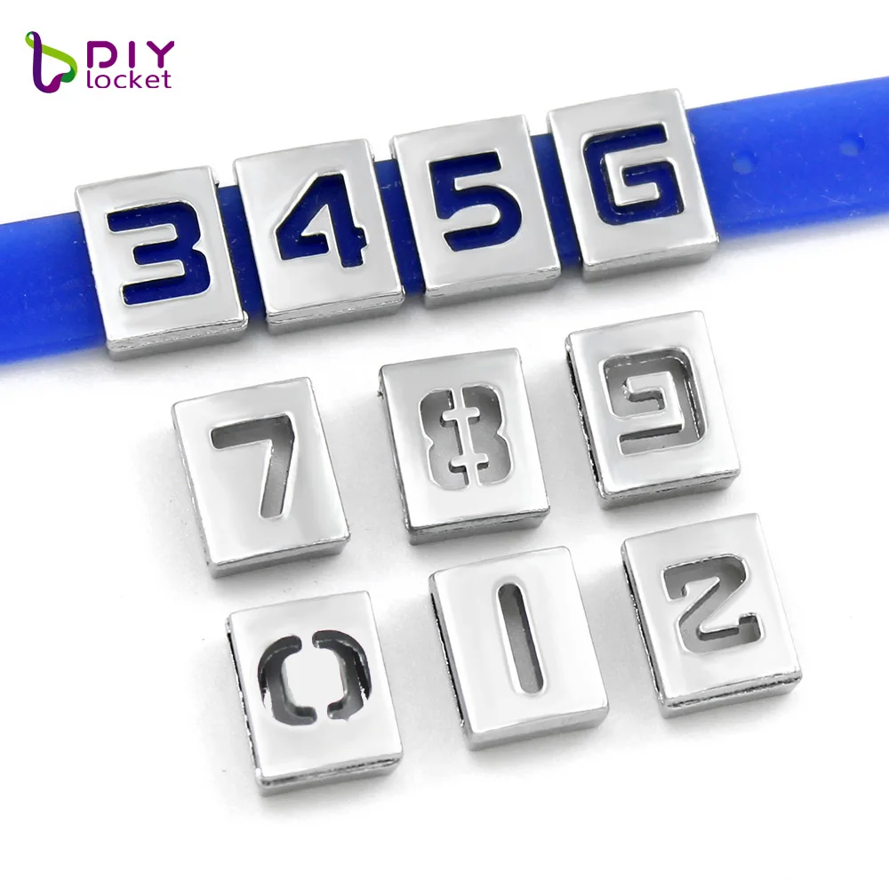 
Wholesale Alloy Silver Hollow Number Slide Charms Fits For Diy 8mm Bracelets And Belts, Customized Personalized Slide Charms 