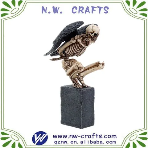 Antique halloween resin grimoire owl skeleton figurine ornament for decor
