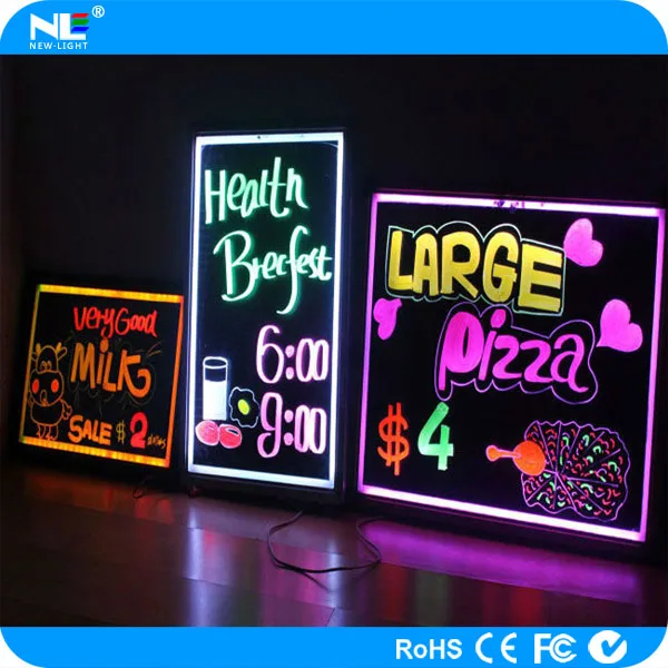 New rewritable tempered glass panel LED writing board / night light LED advertising display board