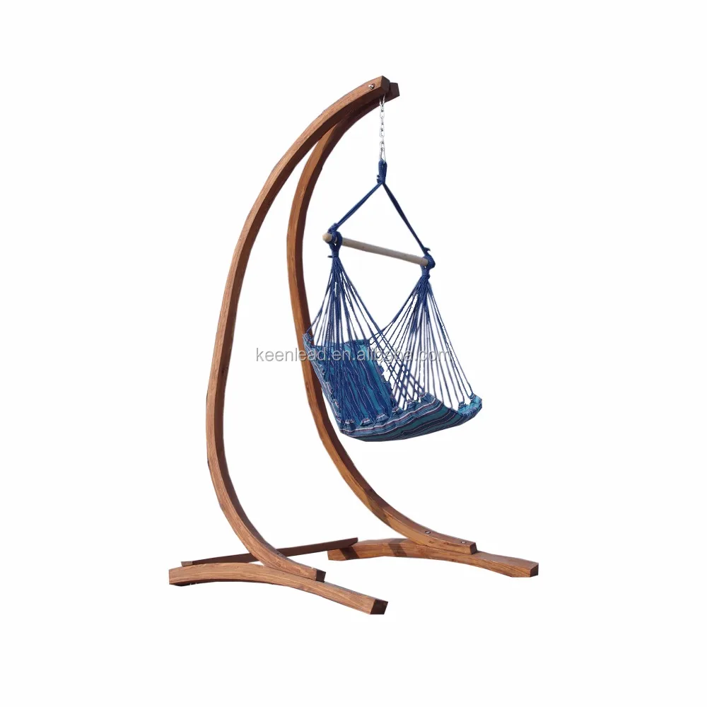 Outdoor wooden frame hammock with hanging basket chair