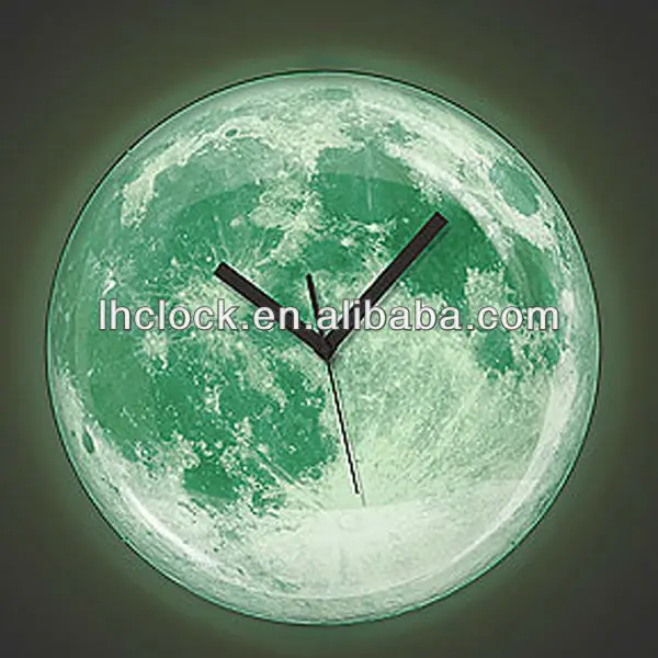 Moon Wall Clock glowing in the dark
