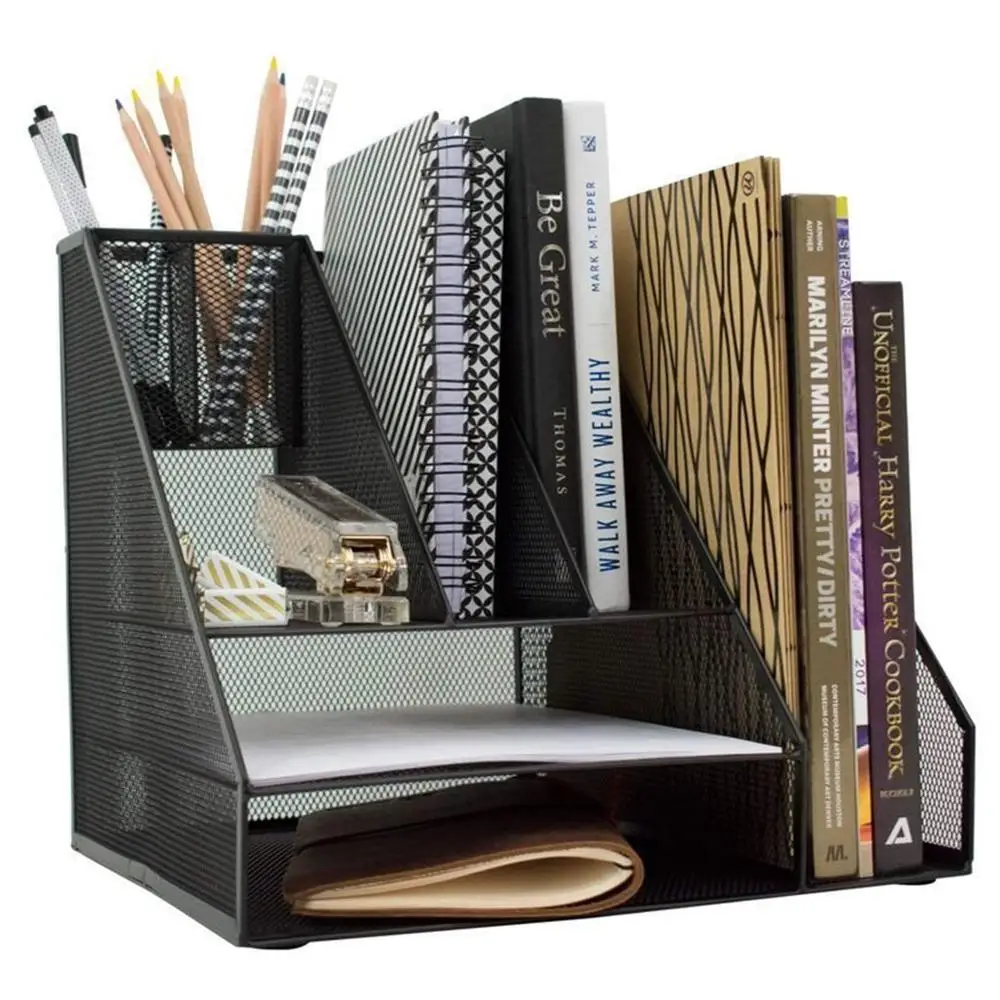 Inno-Crea Office Supplies Metal Mesh Desk File Organizer with Double Tray