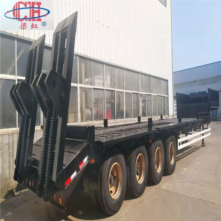 4 Axle Low bed Truck Trailer 90t lowbed Heavy Equipment Transport for Excavat Semi Trailer