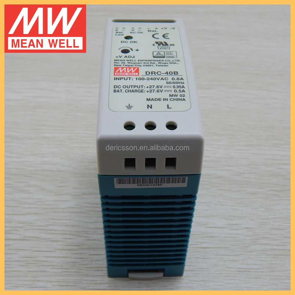 Mean Well DRC-40B 40W Single Output with Battery Charger (UPS Function) AC/DC Power Supply Din Rail Meanwell