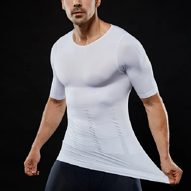 Slimming Tummy T-shirt Men Stretch Body Shaper Corset Waist Trainer Muscle Girdle Shirts Fat Burn Posture Correct Underwears