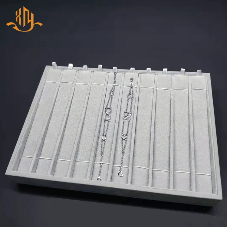 
XIANGYU Custom Luxury Gray Velvet Jewelry Necklace Display Holder Organizer Tray Stand 