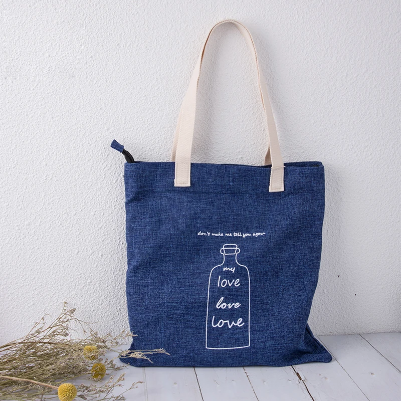 Fashionable taobao Cheap canvas jean foldable denim tote bag  print