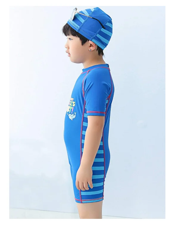  Костюм для серфинга с шапочкой мальчиков полосатый купальник малышей Детский Гидрокостюм коротким рукавом детский солнцезащитный костюм плавательная рубашка младенцев