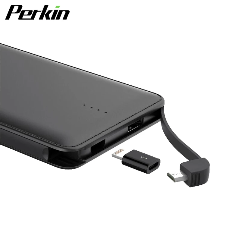 
PP1008 New hot selling ultra-thin Large capacity leather cable built-in external battery power bank 10000mah 