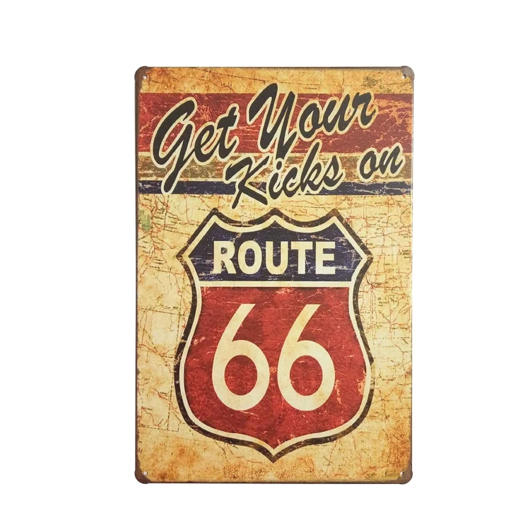 Profession Hot Sale customized Printing metal sign plaque novertly route 66 tin sign For Decoration