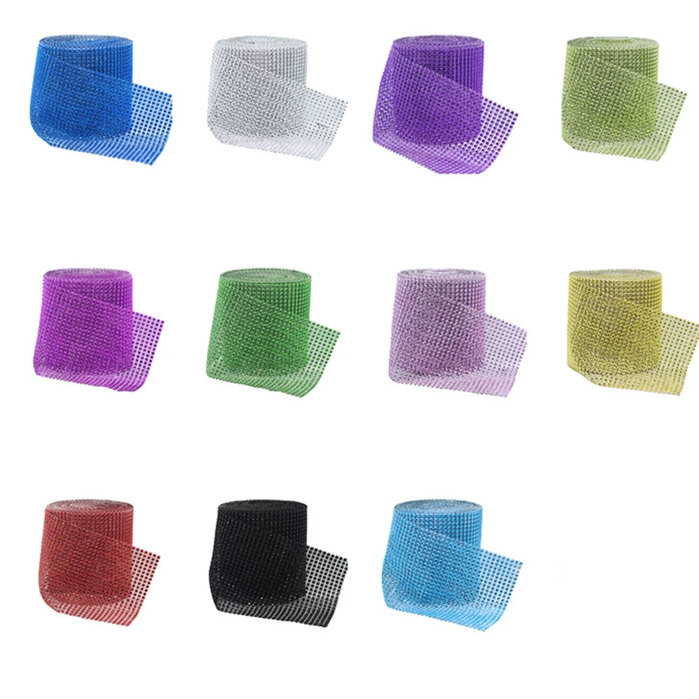 XULIN Fashion gold rhinestone mesh wrap ribbon plastic trimming chain,24 rows wedding decoration plastic banding