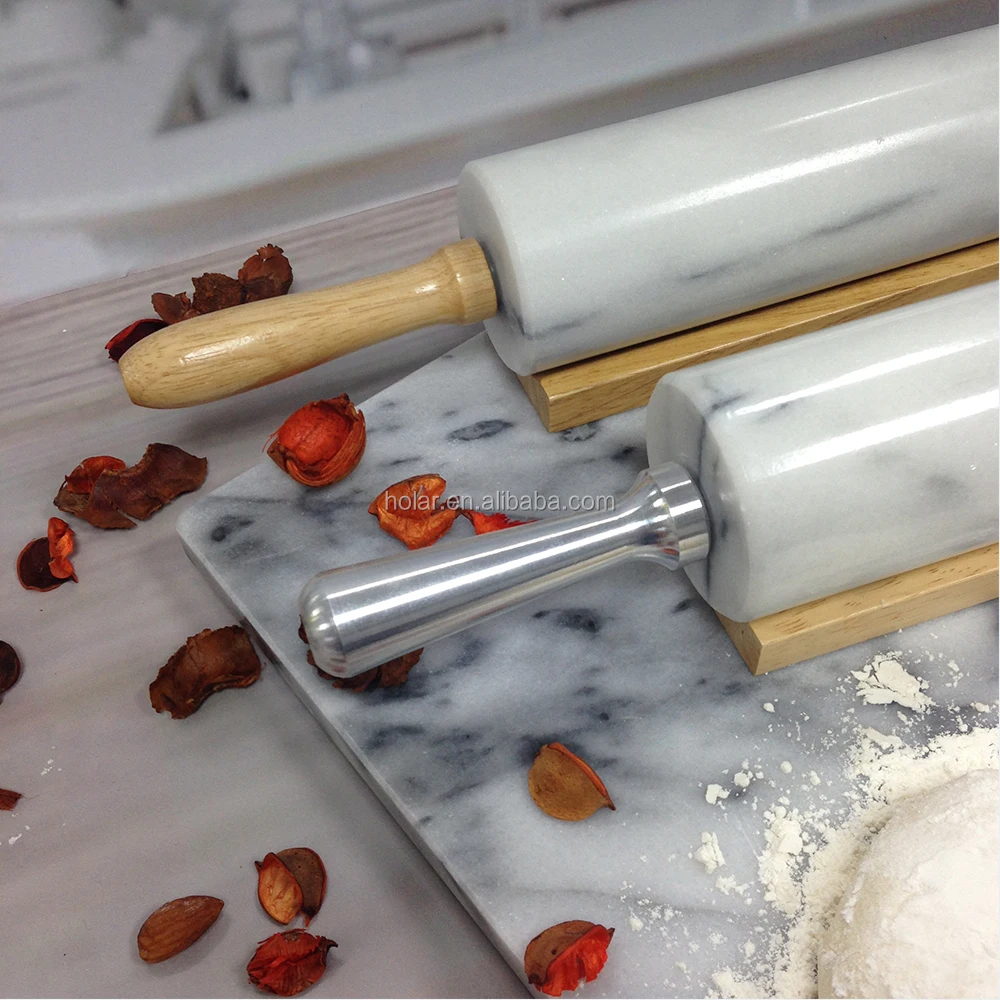 [Holar] Taiwan Made 18 Inch Natural White Marble Rolling Pin with Wooden Handle