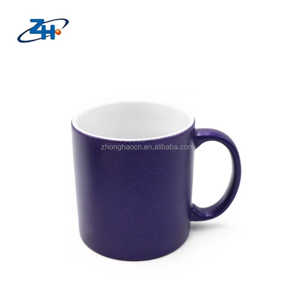 Eco-friendly custom design tea coffee cups reusable 11oz glitter color ceramic sublimation blanks change mug