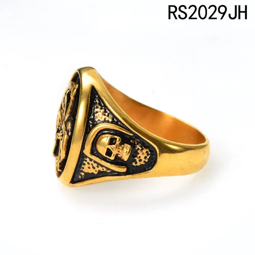 
Popular fashion 316L stainless steel gold plated antique skull ring 