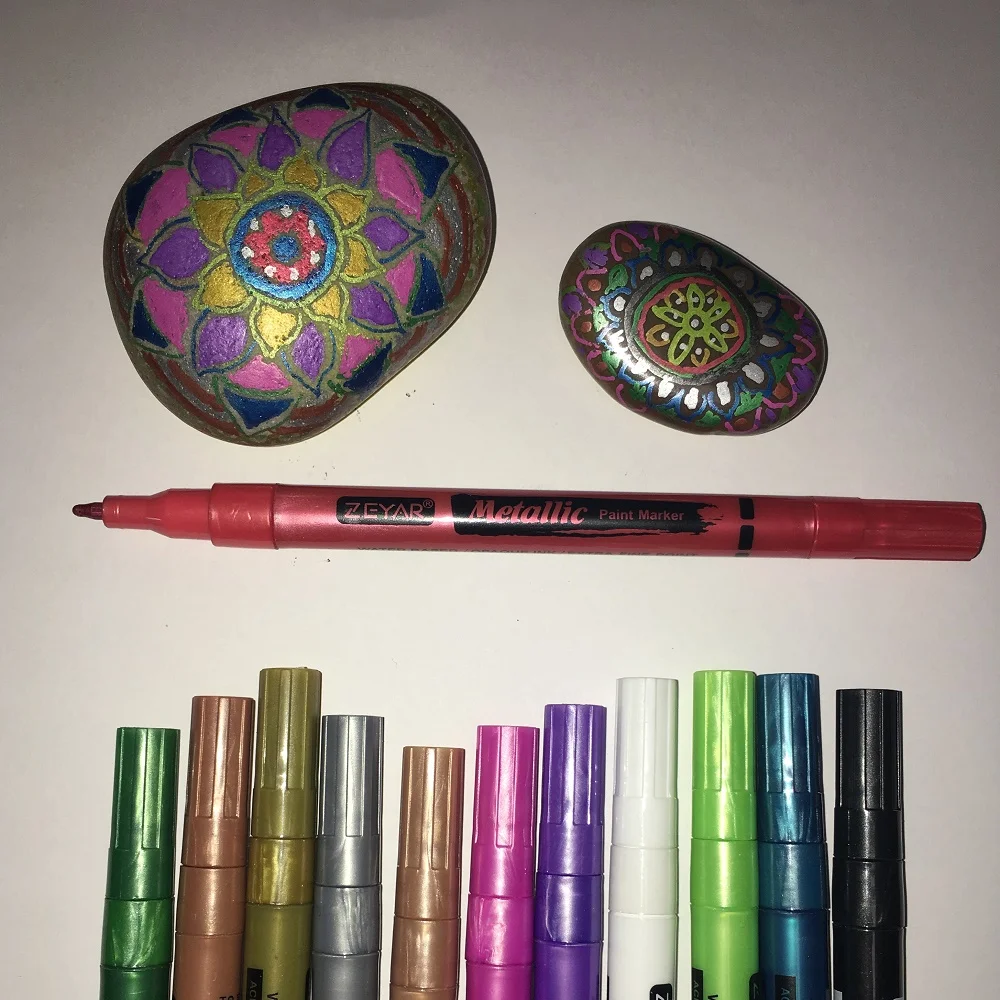 Customization  ZEYAR Metallic  Paint Marker Water-based Valve Action Paint Pens, Fine Point Acrylic Tip, 12 colors