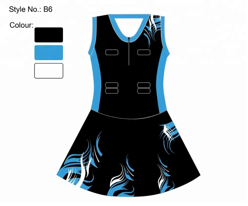 Custom own design sublimation black&blue netball dress