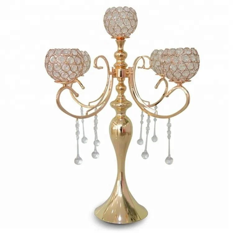 Factory wholesale tall gold crystal candelabra wedding centerpieces