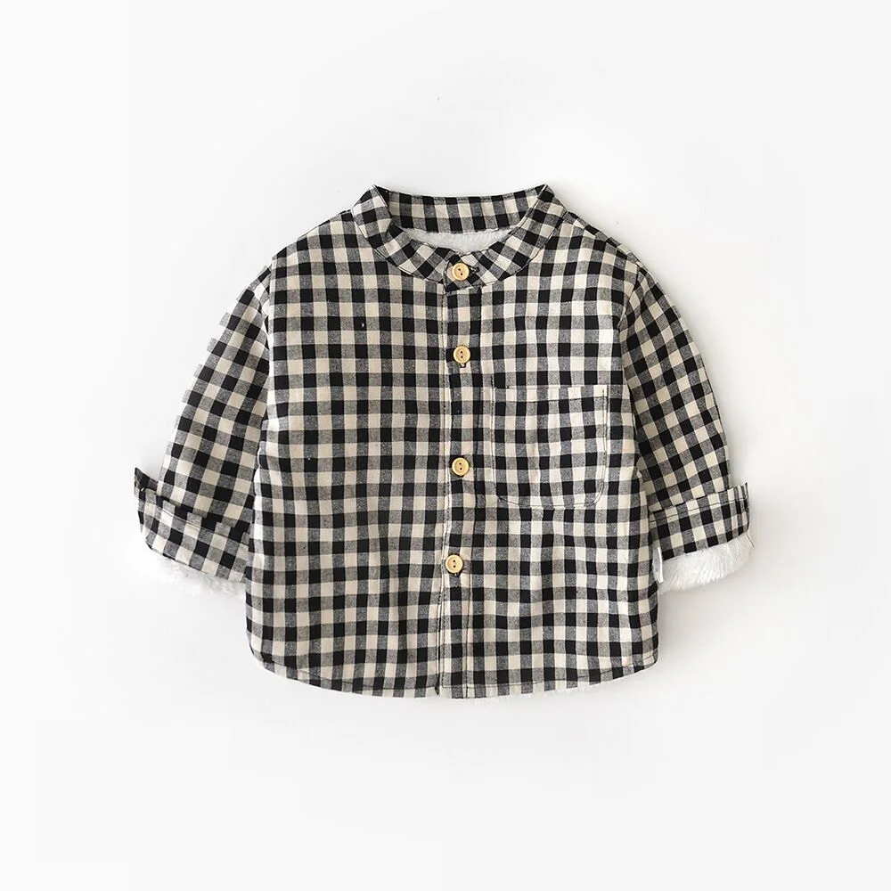 Оптовая продажа, новый стиль, модная рубашка для мальчиков с хлопковой подкладкой, детская повседневная одежда, черно-белая клетчатая рубашка для мальчиков