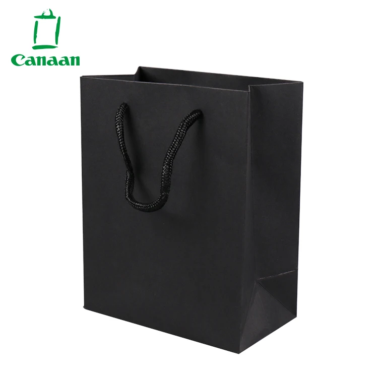 
High-End Luxury Unprinted Cardboard Shopping Black Paper Carrier Bag with Rope Handle 