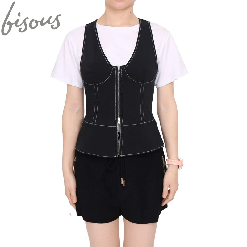 Модный женский облегающий жилет с контрастной строчкой