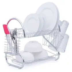 Amazon hot selling kitchen organizer 3 tiers stainless steel large dish rack with drain board