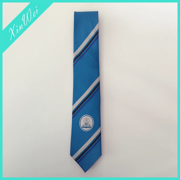 Customized company polyester school uniform blue logo neck tie necktie