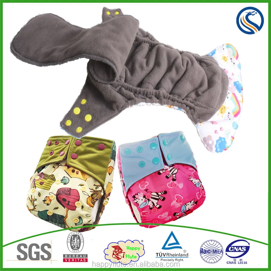 Happyflute Double-Row Snap Washable Bamboo Charcoal AIO Cloth Diaper Reusable Night Nappies for Baby factory wholesale